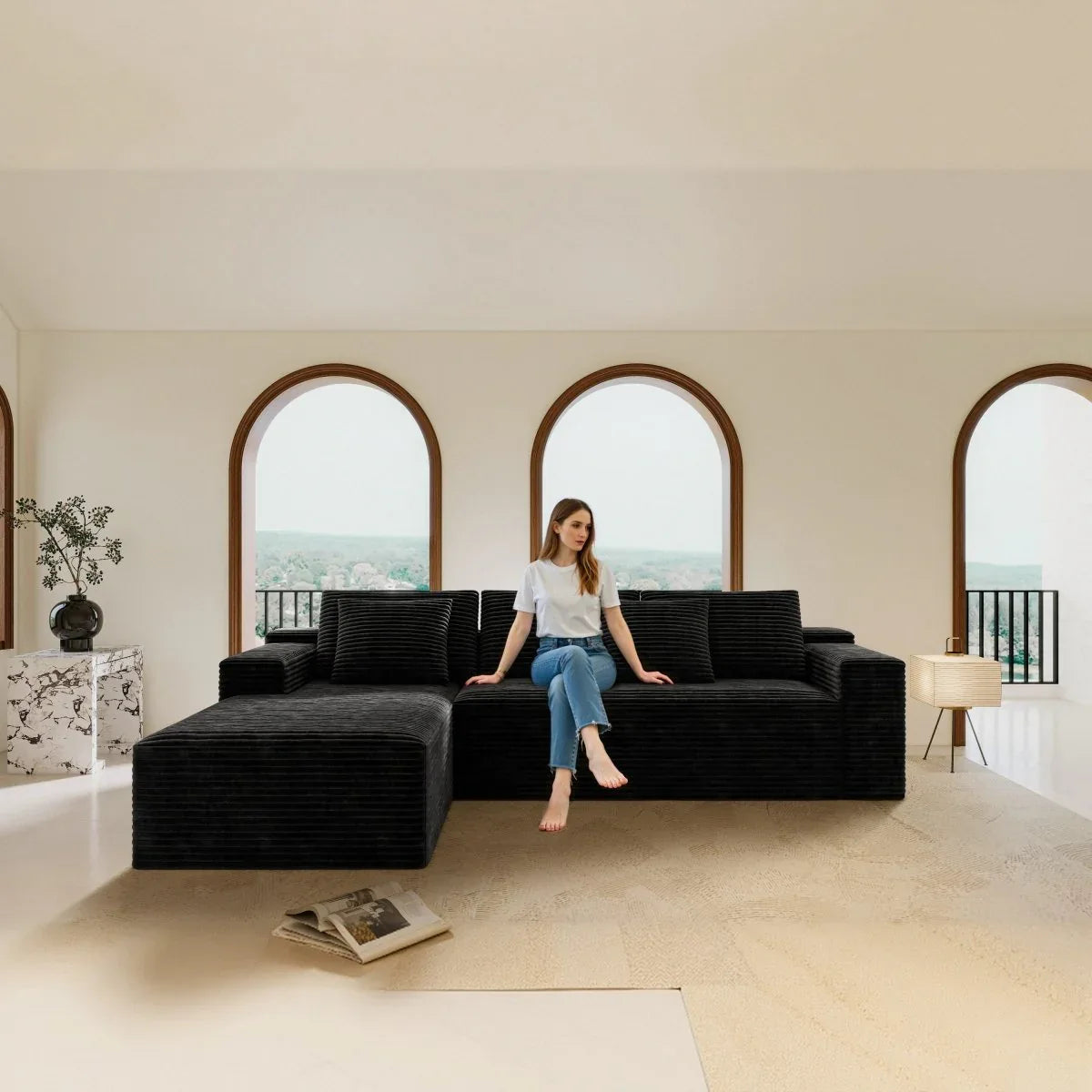 Modular 2-Piece Plush Corduroy Sectional Sofa - Omega Lifestyles