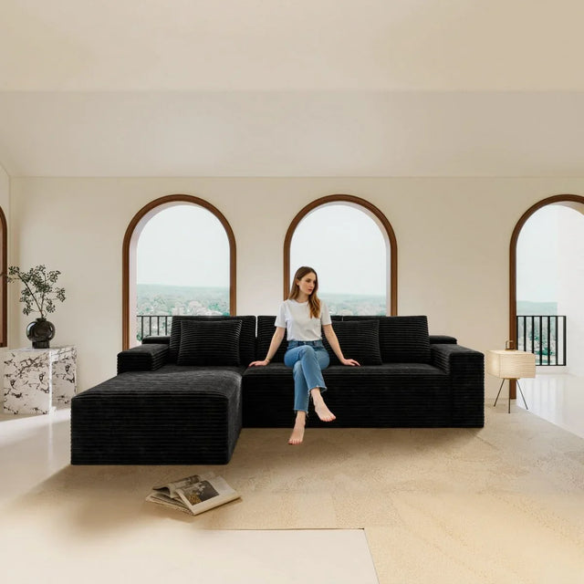 Modular 2-Piece Plush Corduroy Sectional Sofa - Omega Lifestyles