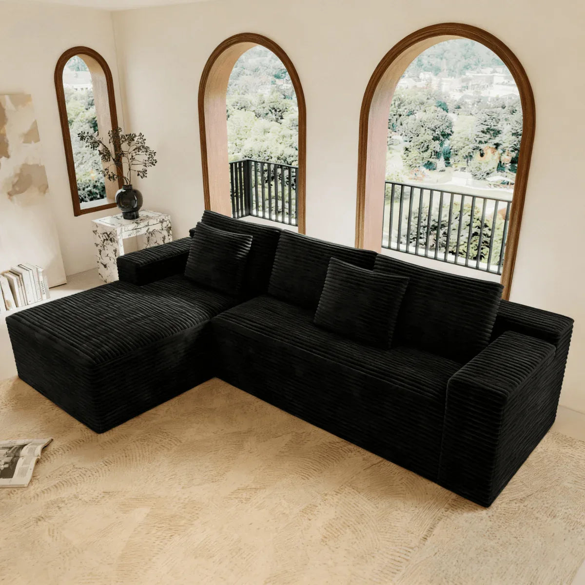 Modular 2-Piece Plush Corduroy Sectional Sofa - Omega Lifestyles