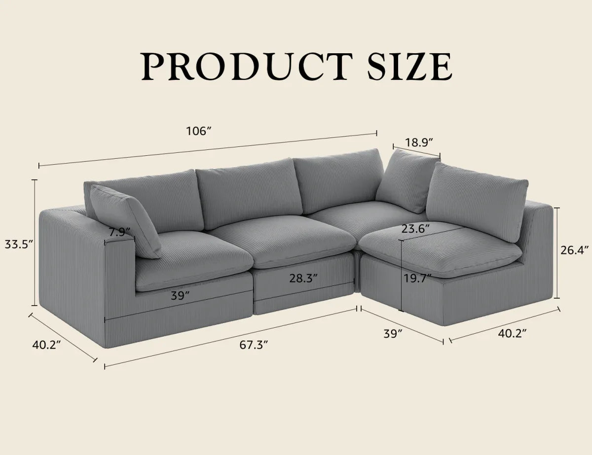 Modular Oversized 4-Seater Corduroy Sectional Sofa - Omega Lifestyles