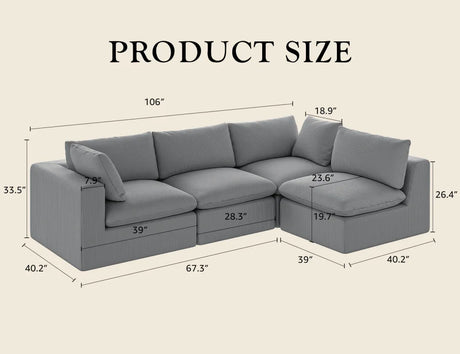 Modular Oversized 4-Seater Corduroy Sectional Sofa - Omega Lifestyles