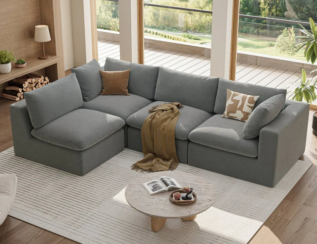 Modular Oversized 4-Seater Corduroy Sectional Sofa - Omega Lifestyles
