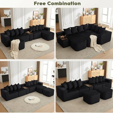 Modular U-Shaped 6-Seat Corduroy Sofa With Console - Omega Lifestyles