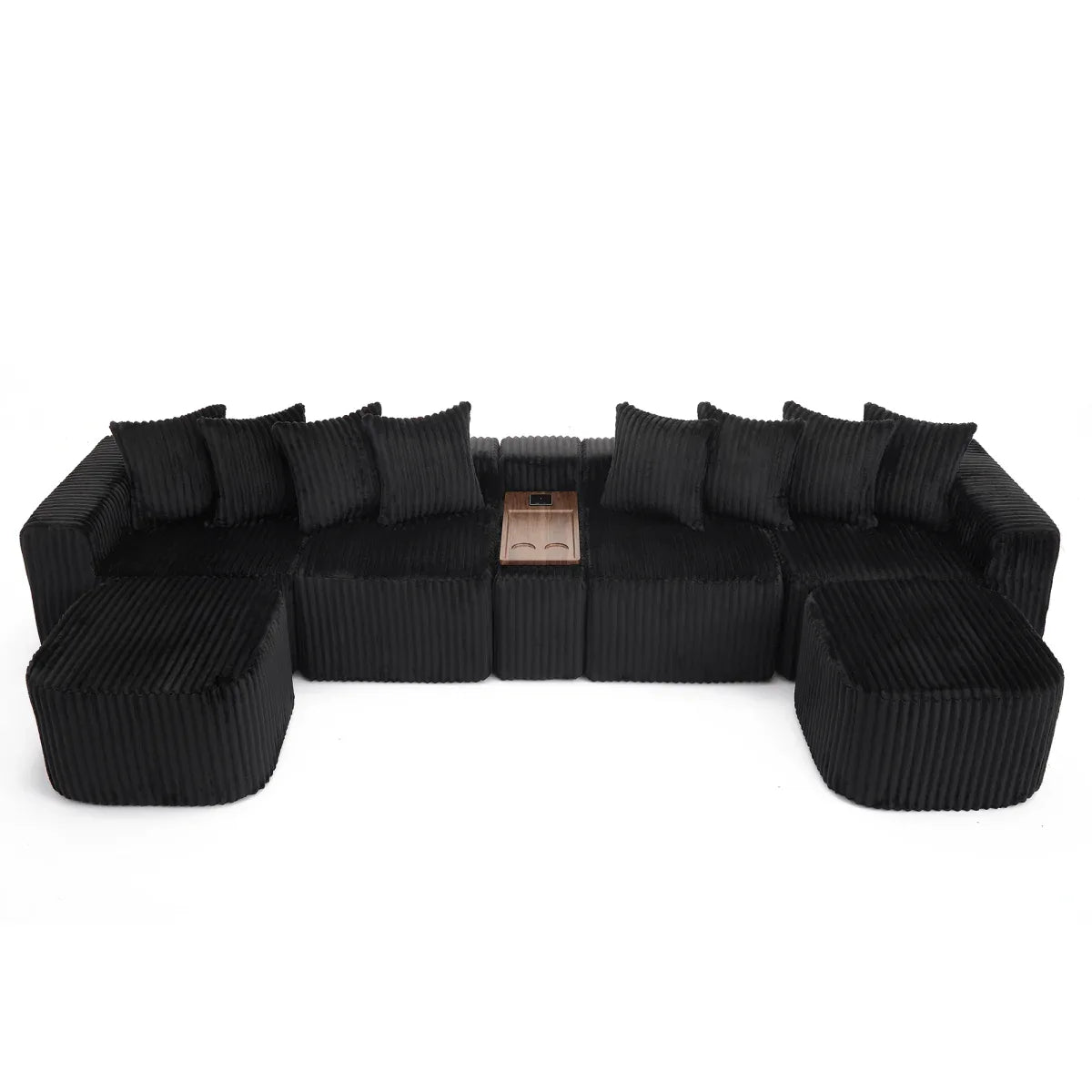 Modular U-Shaped 6-Seat Corduroy Sofa With Console - Omega Lifestyles
