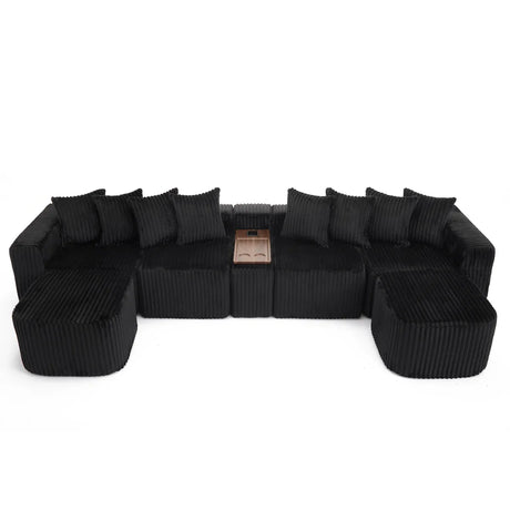 Modular U-Shaped 6-Seat Corduroy Sofa With Console - Omega Lifestyles