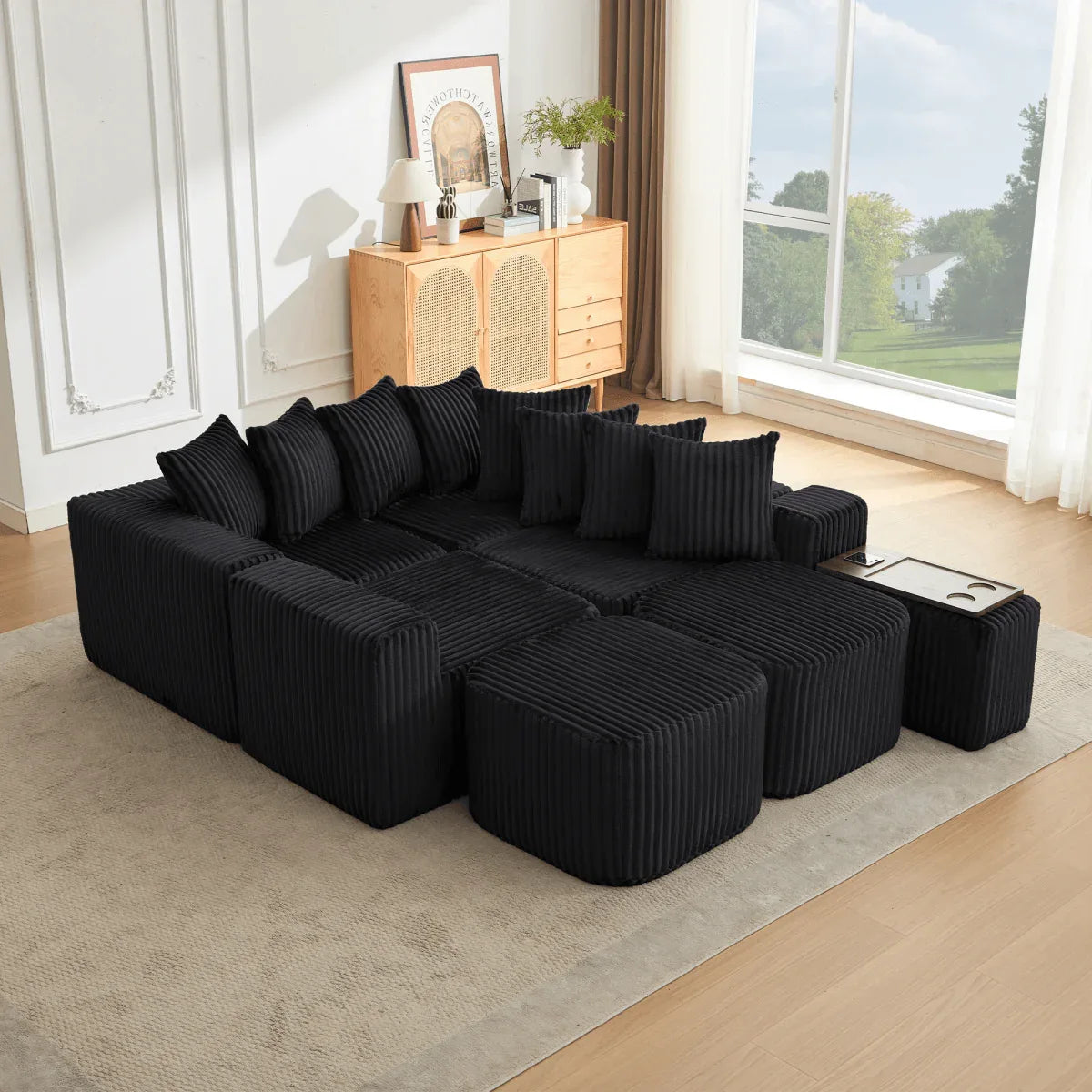 Modular U-Shaped 6-Seat Corduroy Sofa With Console - Omega Lifestyles