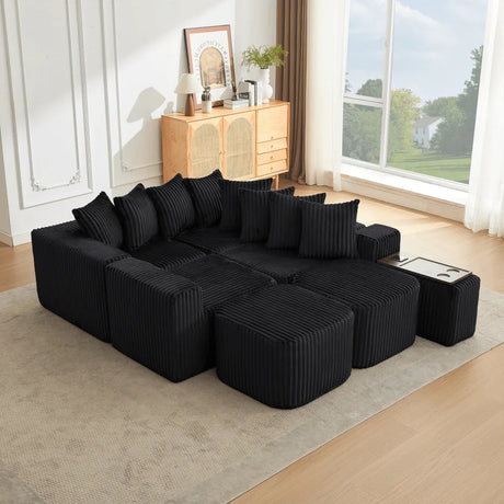 Modular U-Shaped 6-Seat Corduroy Sofa With Console - Omega Lifestyles