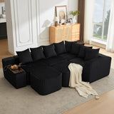 Modular U-Shaped 6-Seat Corduroy Sofa With Console - Omega Lifestyles