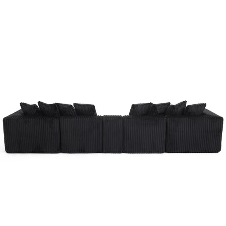 Modular U-Shaped 6-Seat Corduroy Sofa With Console - Omega Lifestyles