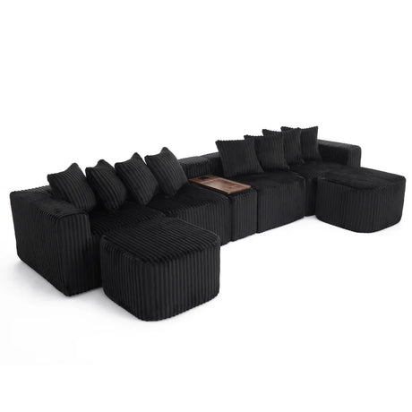 Modular U-Shaped 6-Seat Corduroy Sofa With Console - Omega Lifestyles