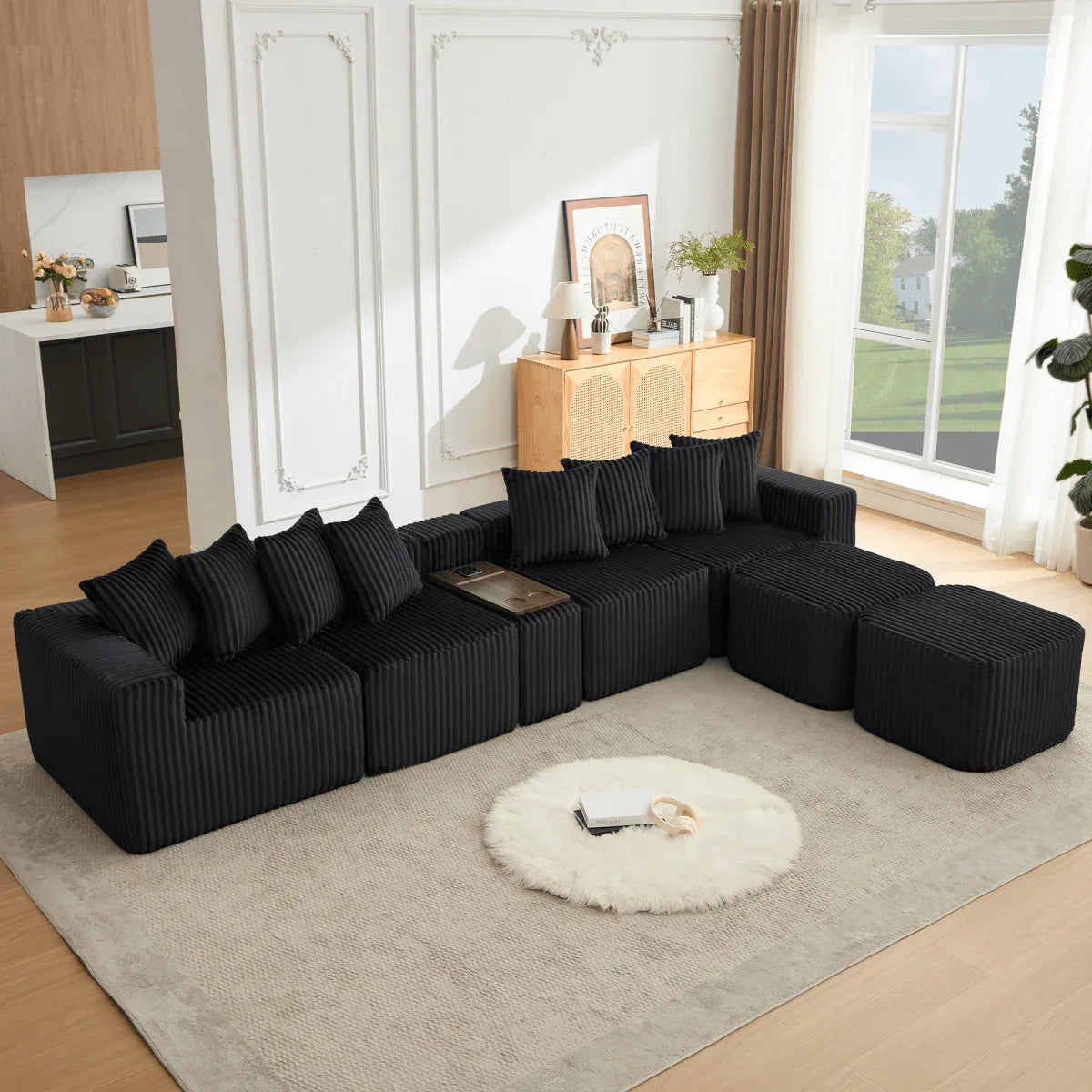Modular U-Shaped 6-Seat Corduroy Sofa With Console - Omega Lifestyles