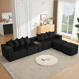 Modular U-Shaped 6-Seat Corduroy Sofa With Console - Omega Lifestyles