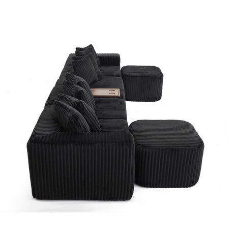 Modular U-Shaped 6-Seat Corduroy Sofa With Console - Omega Lifestyles