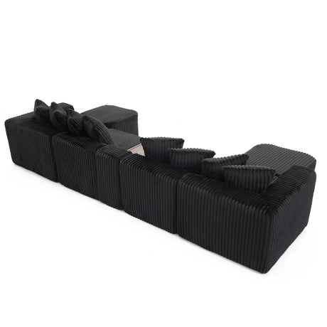 Modular U-Shaped 6-Seat Corduroy Sofa With Console - Omega Lifestyles