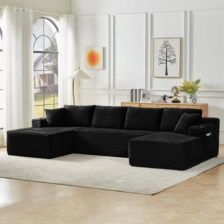 Modular U-Shaped Corduroy 6-Seat Sectional Sofa - Omega Lifestyles