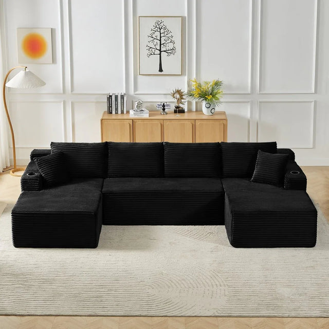Modular U-Shaped Corduroy 6-Seat Sectional Sofa - Omega Lifestyles