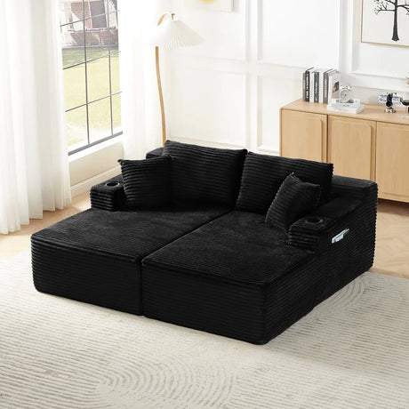 Modular U-Shaped Corduroy 6-Seat Sectional Sofa - Omega Lifestyles