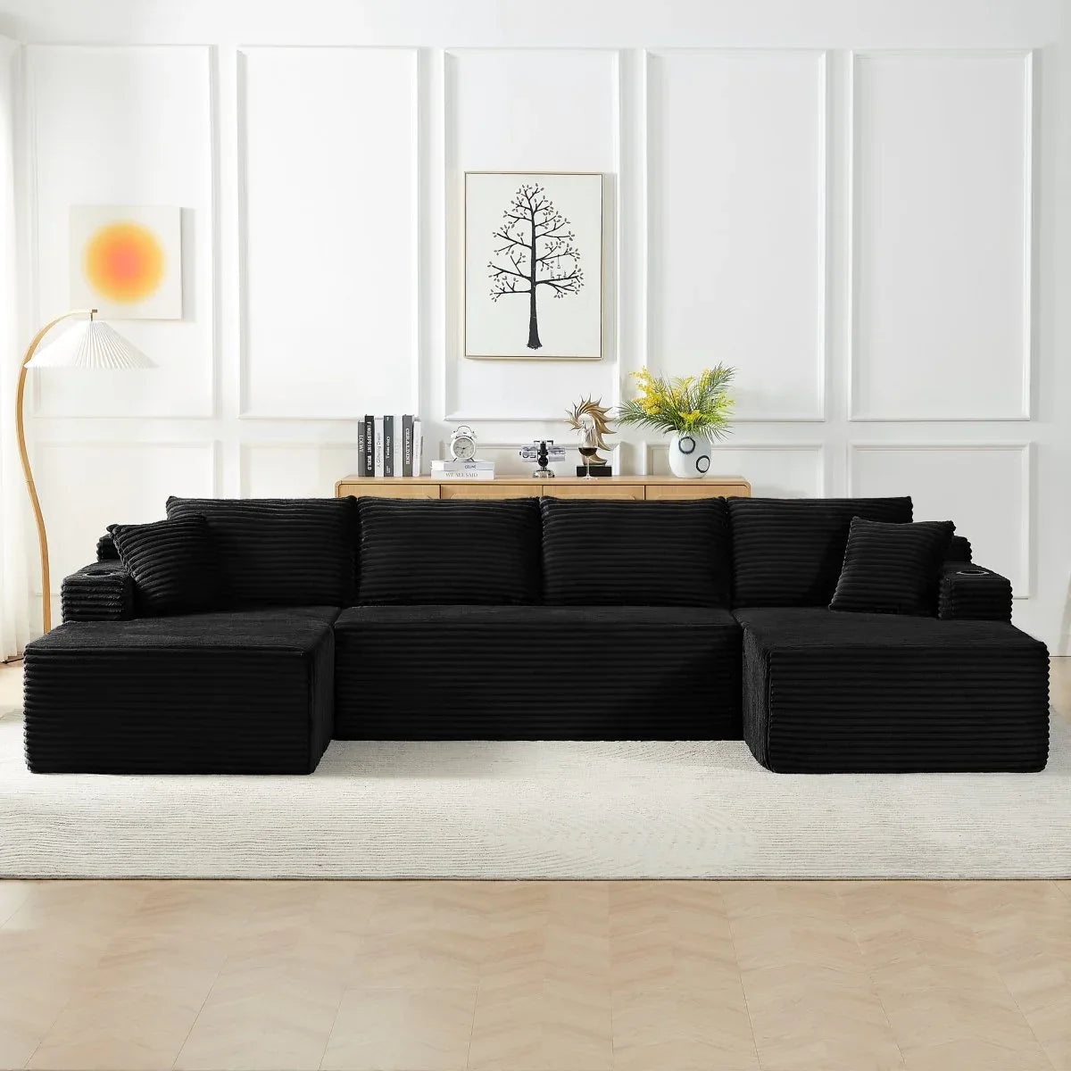 Modular U-Shaped Corduroy 6-Seat Sectional Sofa - Omega Lifestyles