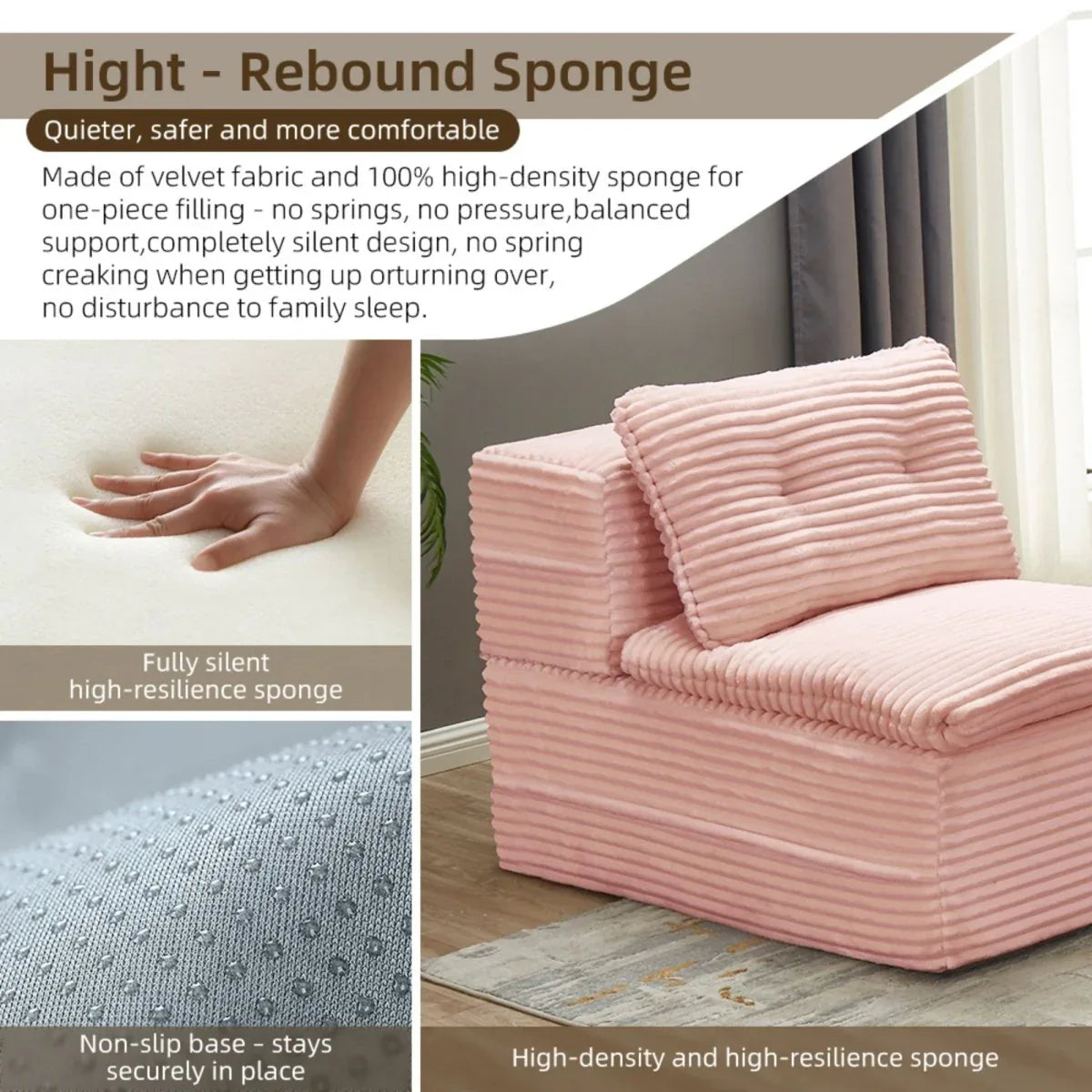 Multi Functional Plush Corduroy Sectional Sofa Bed - Omega Lifestyles