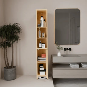 Natural Bamboo Tall Storage Cabinet With Shelves - Omega Lifestyles