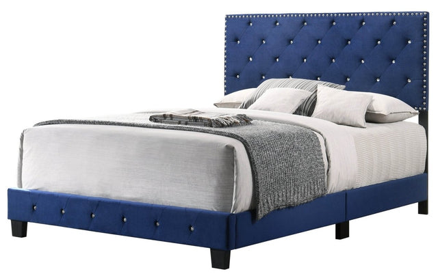 Navy Blue Velvet Full Upholstered Bed Frame - Omega Lifestyles