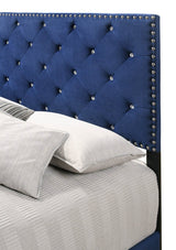 Navy Blue Velvet Full Upholstered Bed Frame - Serenova - Omega Lifestyles