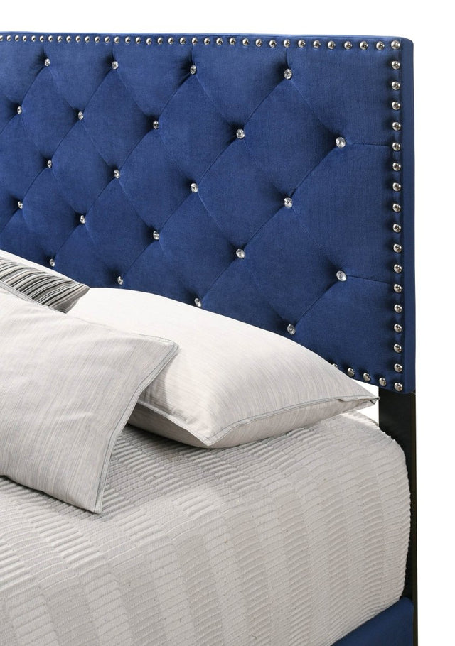 Navy Blue Velvet Full Upholstered Bed Frame - Omega Lifestyles