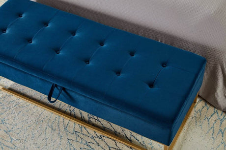 Navy Blue Velvet Storage Bench With Metal Base - Sleep Galleria
