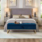 Navy Blue Velvet Storage Bench With Metal Base - Sleep Galleria
