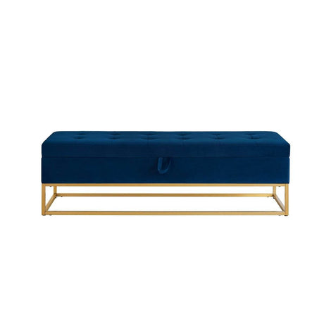 Navy Blue Velvet Storage Bench With Metal Base - Sleep Galleria