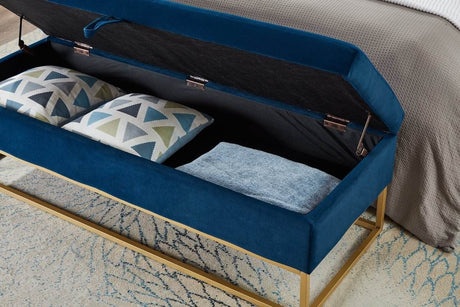 Navy Blue Velvet Storage Bench With Metal Base - Sleep Galleria