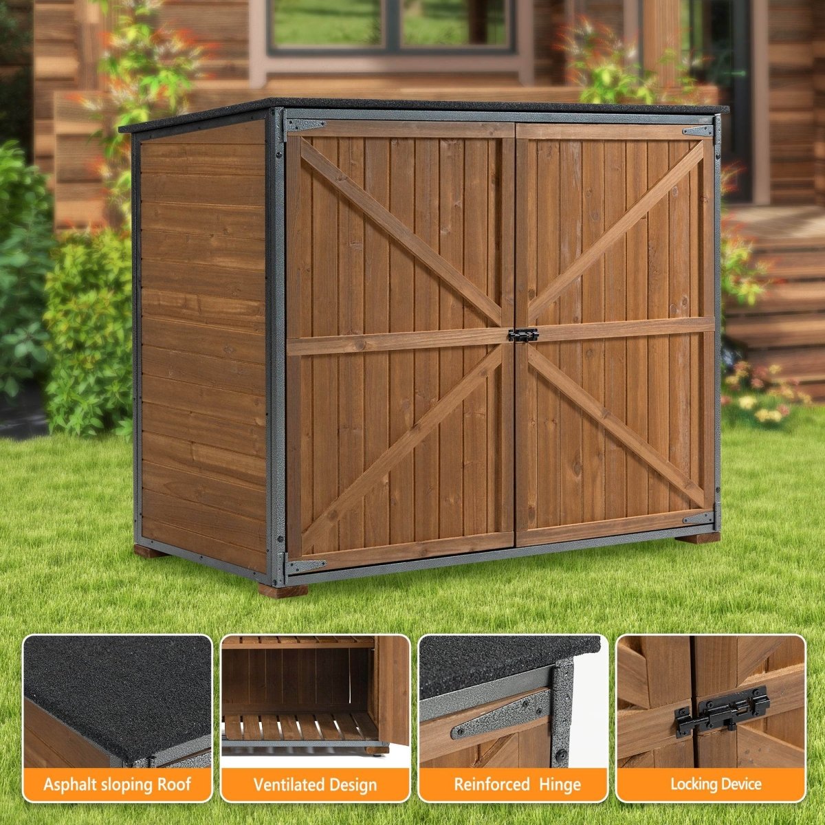 Outdoor Wood And Metal Garden Storage Cabinet Shed - Omega Lifestyles