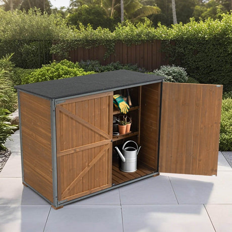 Outdoor Wood And Metal Garden Storage Cabinet Shed - Omega Lifestyles