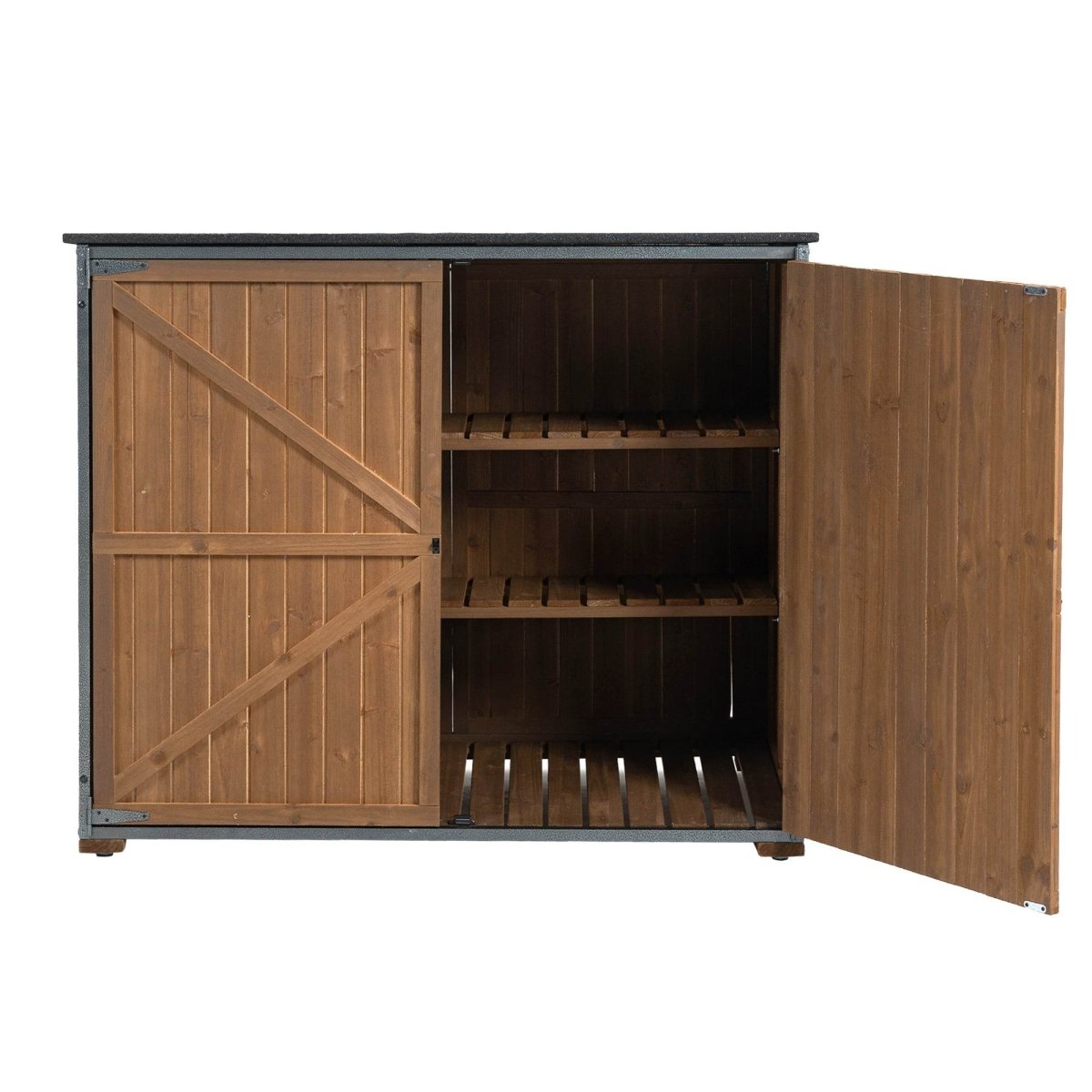 Outdoor Wood And Metal Garden Storage Cabinet Shed - Omega Lifestyles