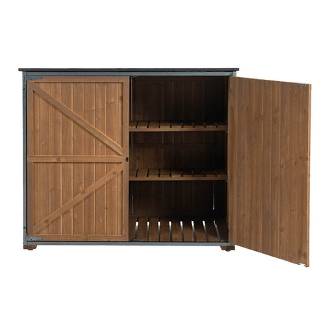 Outdoor Wood And Metal Garden Storage Cabinet Shed - Omega Lifestyles