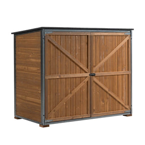 Outdoor Wood And Metal Garden Storage Cabinet Shed - Omega Lifestyles