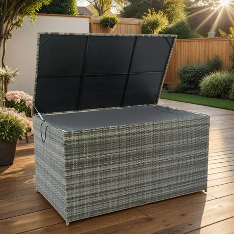 Oversized Grey PE Rattan Waterproof Outdoor Storage Box - Omega Lifestyles