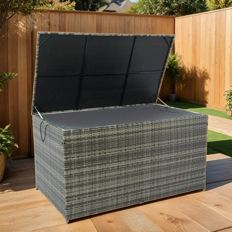 Oversized Grey PE Rattan Waterproof Outdoor Storage Box - Omega Lifestyles