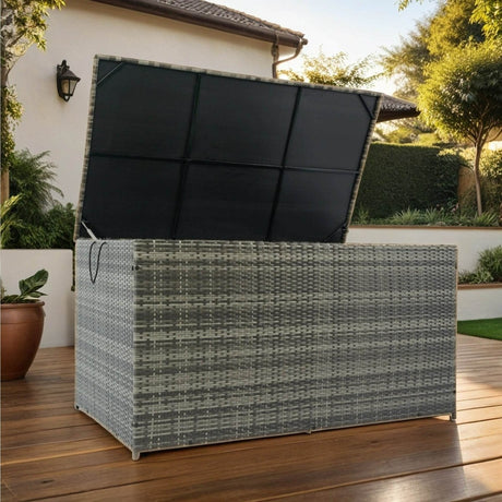 Oversized Grey PE Rattan Waterproof Outdoor Storage Box - Omega Lifestyles