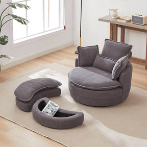 Oversized Modern Corduroy Swivel Chair With Ottoman - Omega Lifestyles