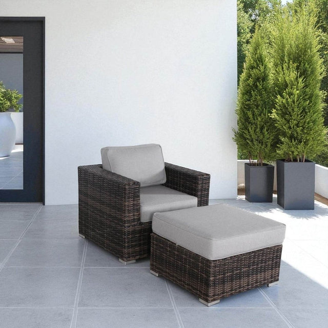 Oversized Weather - Resistant Wicker Armchair With Ottoman - Serenova - Omega Lifestyles