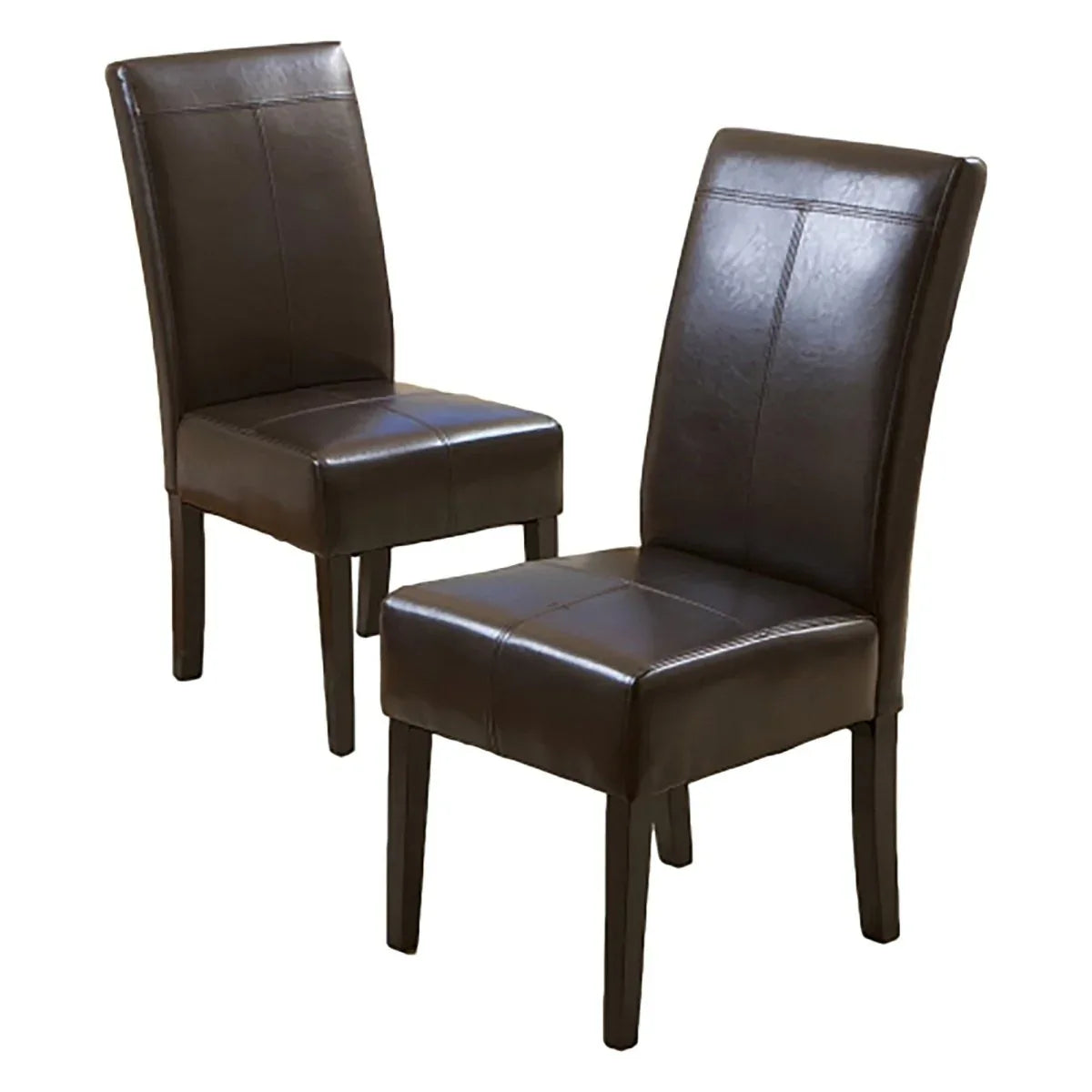 Pair Of Chocolate Leather Dining Chairs 2-Piece Set - Omega Lifestyles