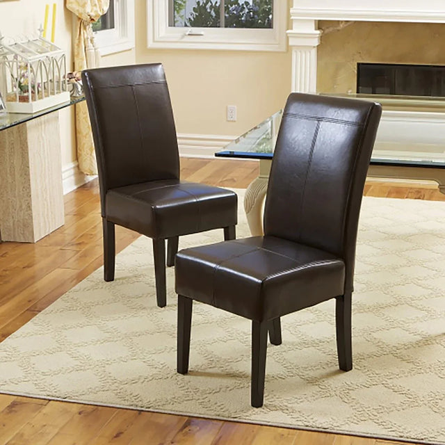 Pair Of Chocolate Leather Dining Chairs 2-Piece Set - Omega Lifestyles