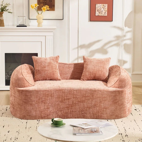 Pink Chenille Foam Spring Two-Seater Sofa With Pillows - Omega Lifestyles