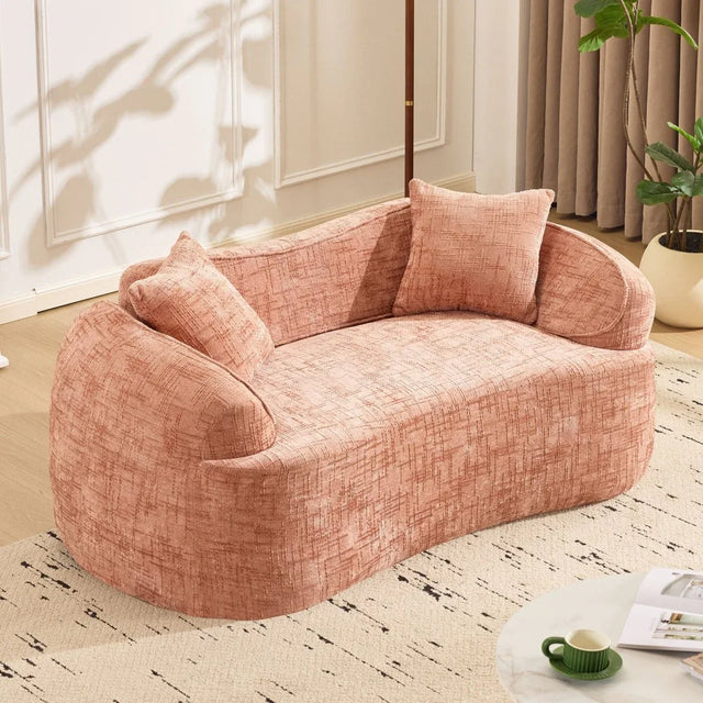 Pink Chenille Foam Spring Two-Seater Sofa With Pillows - Omega Lifestyles