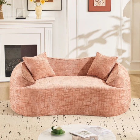 Pink Chenille Foam Spring Two-Seater Sofa With Pillows - Omega Lifestyles
