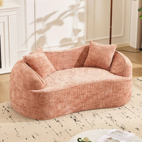 Pink Chenille Foam Spring Two-Seater Sofa With Pillows - Omega Lifestyles
