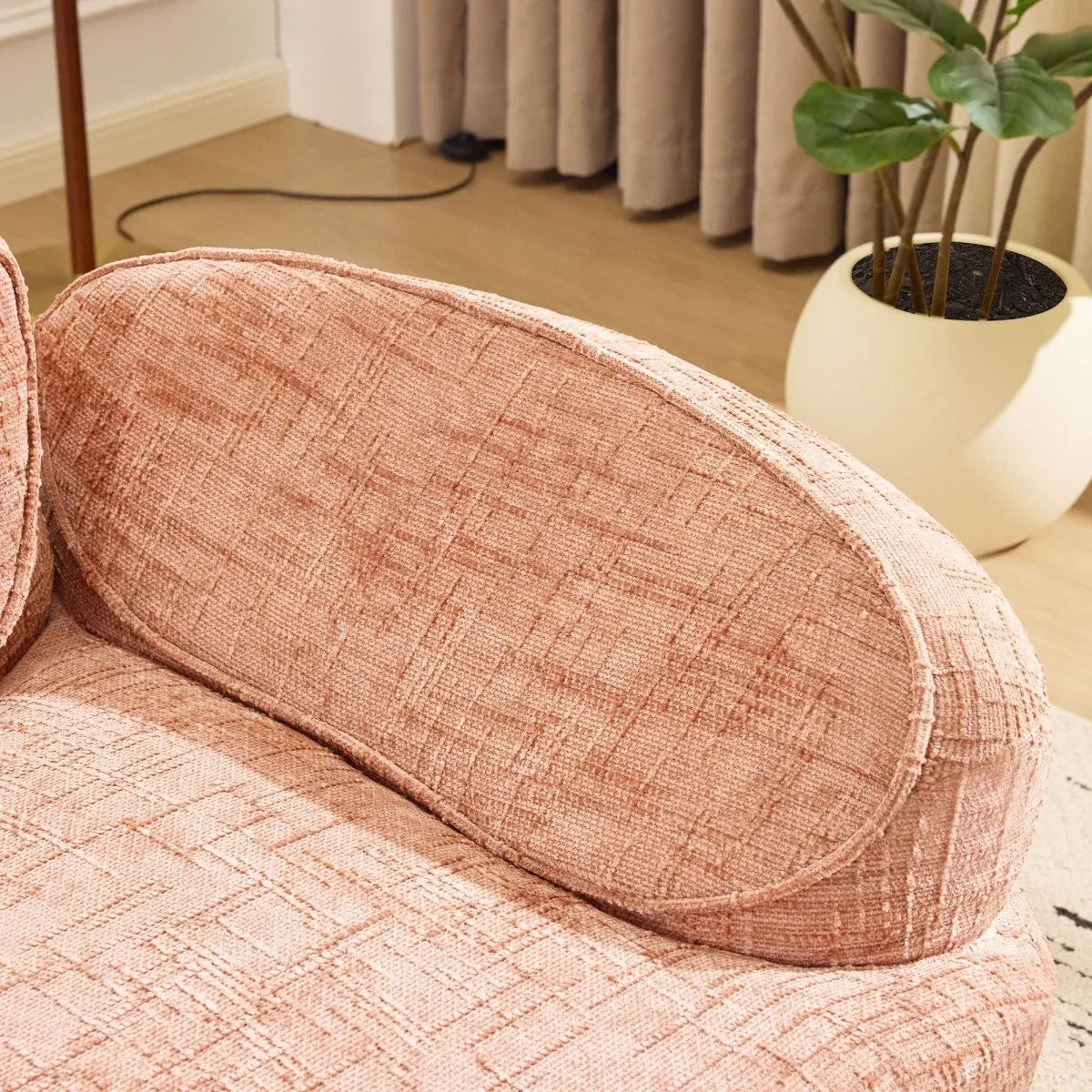 Pink Chenille Foam Spring Two-Seater Sofa With Pillows - Omega Lifestyles
