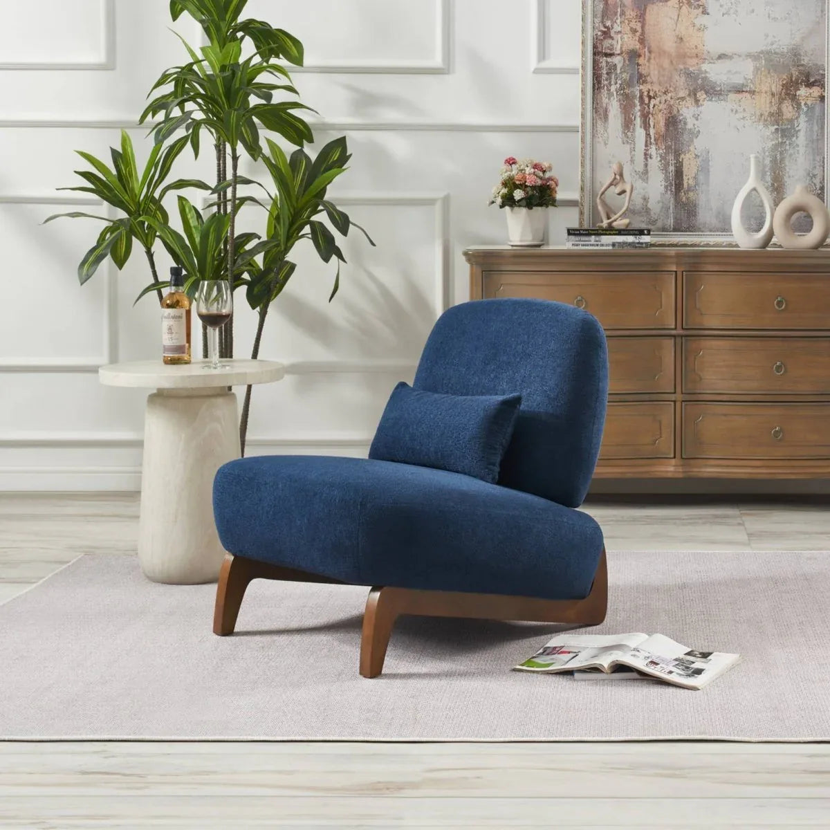 Plush Blue Fabric Accent Chair For Living Room - Omega Lifestyles