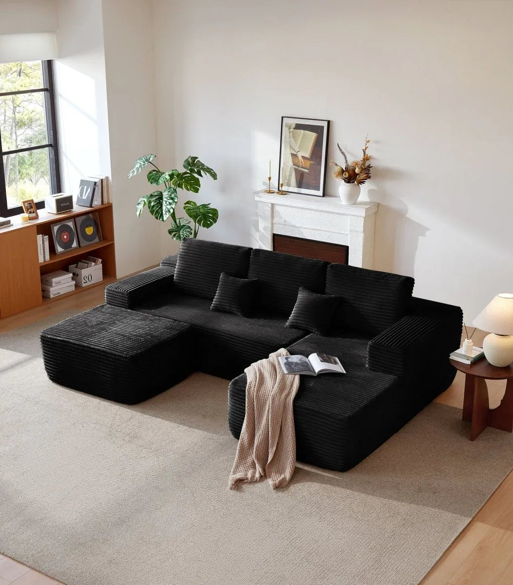 Plush Corduroy Modular Sectional Sofa With Chaise - Omega Lifestyles